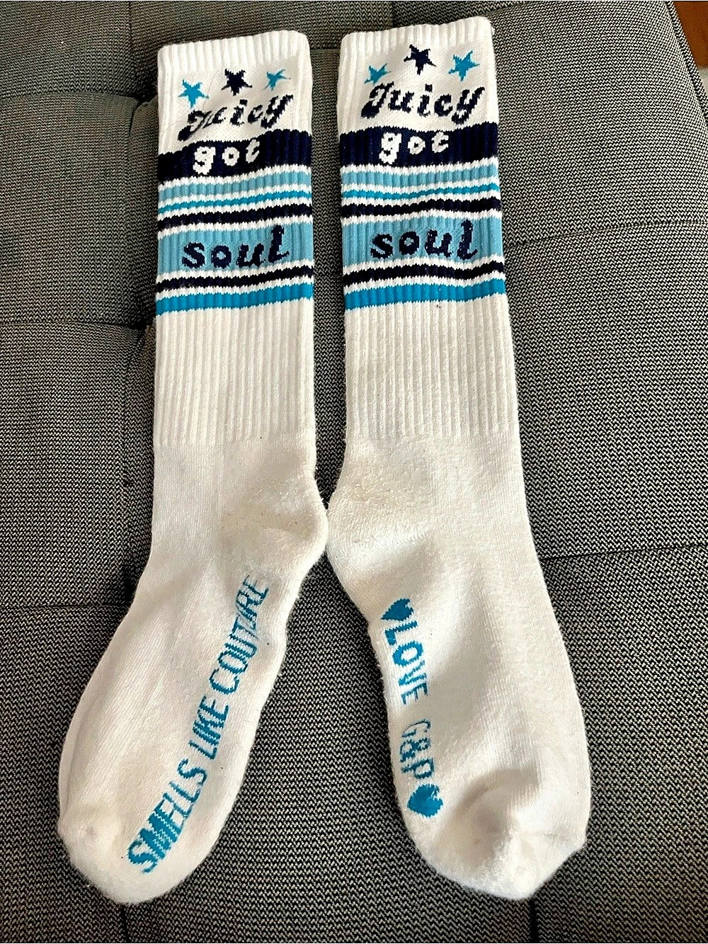 Juicy Couture Striped Socks in White & Blue Like New